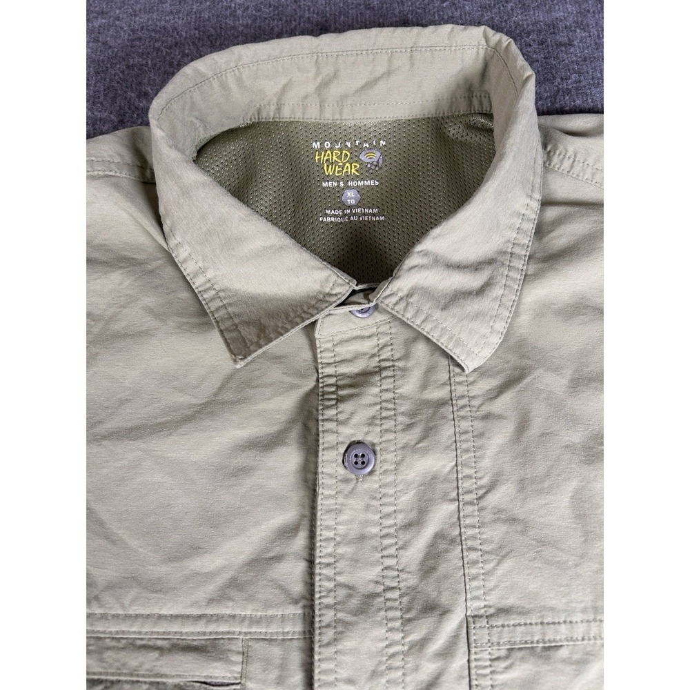 Mountain Hardwear Mens XL Canyon Beige Green‎ Vented Roll Tab Hiking Fish Shirt
